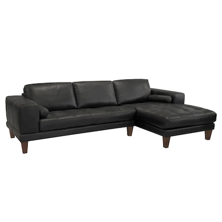 Armen Living Wynne Contemporary Sectional in Genuine Black Leather with Brown Wood Legs LCWYSEBLACK